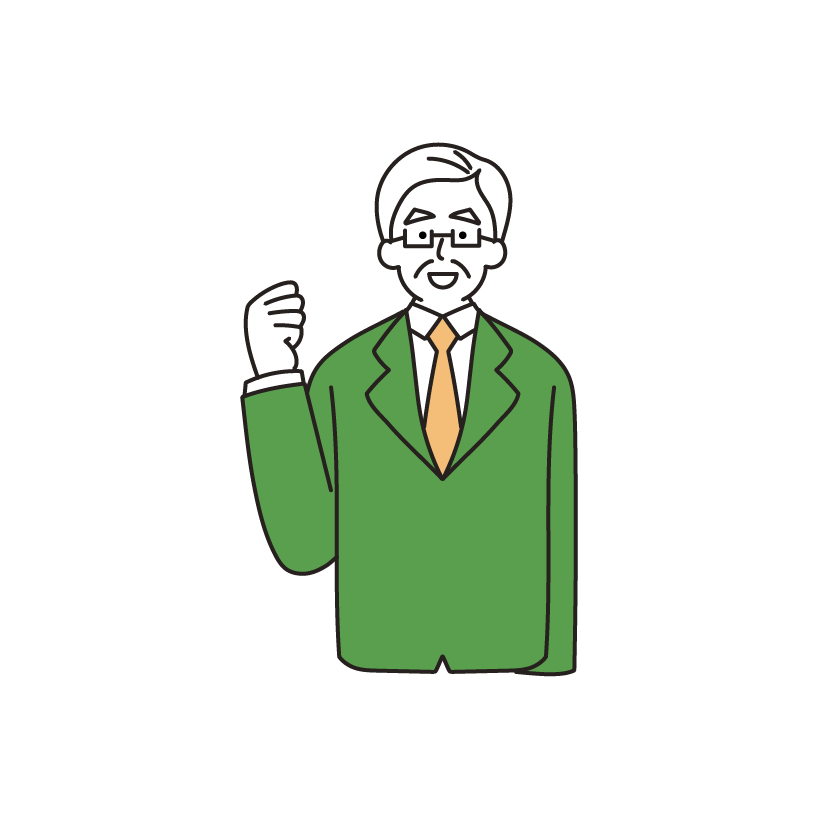 喜ぶ・ガッツポーズする会社員のイラスト（男性・シニア）