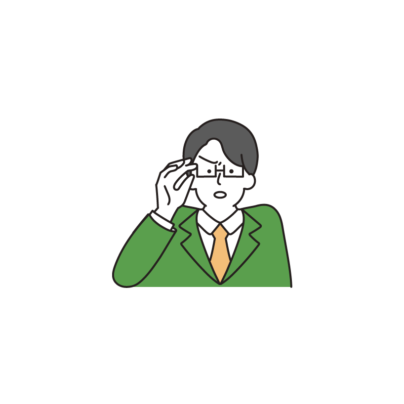 目を凝らす会社員のイラスト（メガネ）（男性・若い）